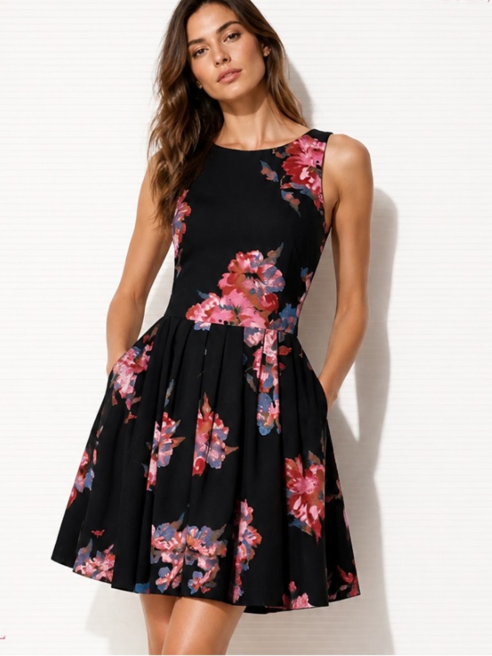 FREE PEOPLE Flutterby Swing Dress Tunic Floral Black Pink Boho Sleeveless 4